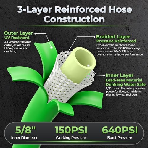 Delxo Garden Hose 50 FT, Flexible Rubber Hybrid Water Hose 5/8 Inch - Image 2