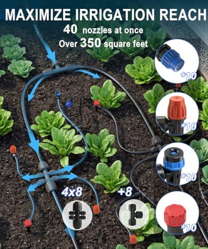 40FT Main tube1/2 Drip Irrigation System Kit with 40 Adjustable Nozzles - Image 2
