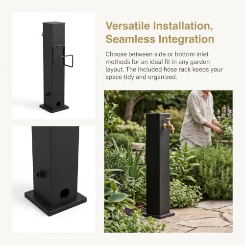 304 Stainless Steel Vertical Garden Water Column with Freestanding Hose Stand, Lock Faucet, Antifreeze Faucet, Hydrant Water Feature Fountain, for Irrigation Gold Square Tube 8 - Image 6