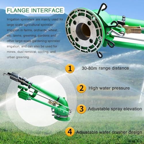 Impact Sprinkler with Pressure Gauge, 360° Slow Speed Rotation Large-Area Watering Spray 1.5" Farm Irrigation Spray Gun for Farmland Irrigation - Image 3