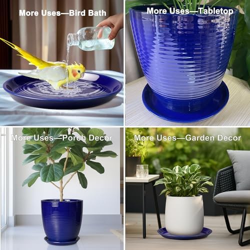 Plant Pot Saucer 12 inch - Ceramic Plant Saucers for Indoors Outdoors Plant Drip Tray for Pots Plant Dish to Catch Water Large Flower Pot Saucer for Water Drainage Blue - Image 7