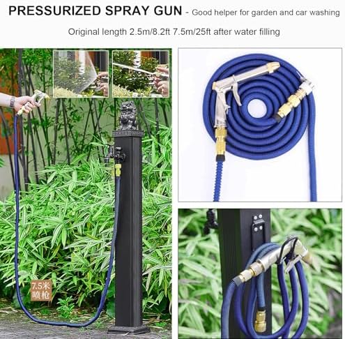 Full Copper Garden Water Column,Frost Free Spigot Unique Carving,Outdoor Hose Extender Garden Watering Tool,Garden Tub Faucet With Hose Holder Freestanding,for Garden Irrigation/Car Wash/Watering Flow - Image 4