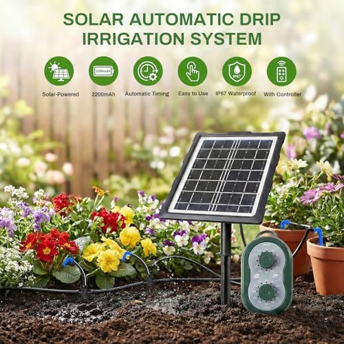 50FT Solar Automatic Drip Irrigation Kit System, Smart Self-Watering System with USB Charging for Outdoor Indoor Use, 2200mAh Automatic Watering System Supports 15 Pots for Garden, Balcony & Patio - Image 6