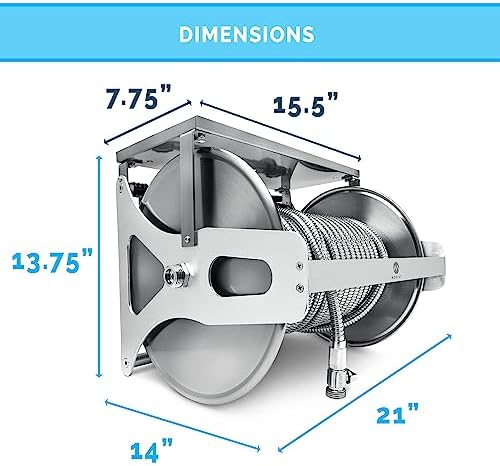 Morvat Stainless Steel Garden Hose Reel 150FT Hose Capacity Retraceable With Crank Handle, Heavy Duty Wall/Floor Mounted Water Hose, Includes 100FT Stainless-Steel Hose with On/Off Valve & Nozzle - Image 5