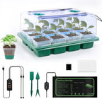 12 Cell Seed Starter Kit with Grow Light Heating Mat & Silicone Pots by Joyhalo