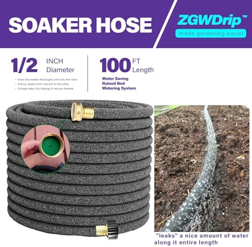 100FT 1/2" Water-Saving Soaker Hose with Solid Brass Connectors, Drip Irrigation Kit for Lawn & Landscaping with Metal Ground Stake & Accessory Kit - Image 2
