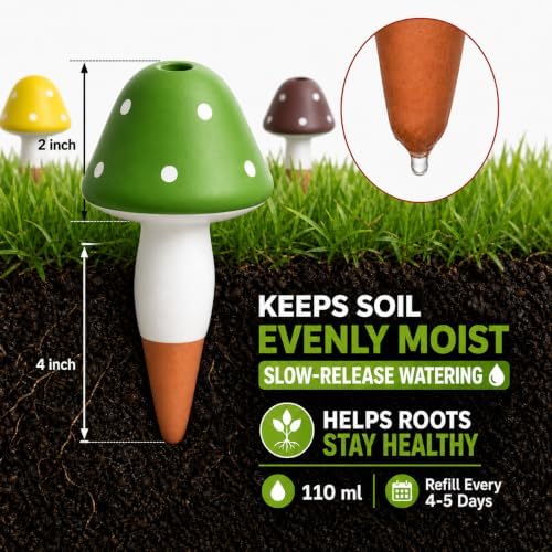 16 Packs Terracotta Watering Spikes Mushroom,Plant Self-Watering Devices - Image 3