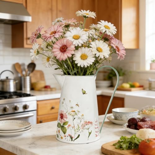 Vintage Rustic Floral Metal Pitcher Vase, 10.24" H Watering Can Decor with Butterfly & Bee Pattern, Farmhouse Centerpiece for Indoor & Covered Outdoor Home Garden Living Room Patio Wedding - Image 3