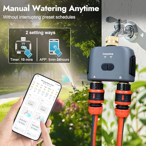 WiFi Water Timer for Garden Hose with Brass Inlet,Smart Hose Timer with WiFi Hub, APP & Voice Control,Up to 20 Watering Plans, 2-Zone Sprinkler Drip Irrigation System Controller for Yard Lawn Watering - Image 4