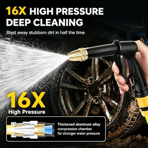 H2 Long Spray Gun With 3 Connectors, Portable High Pressure Water Sprayer For Car Wash, 360° Adjustable Nozzle Multifunctional Garden Hose Pipe Foam Blaster (1) - Image 2