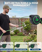 LinTimes 65ft Heavy Duty Retractable Garden Hose Reel, Auto Rewind - Image 4
