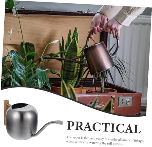 Watering Can for Indoor Plants Stainless Steel 1.2l with Wooden Handle - Image 3