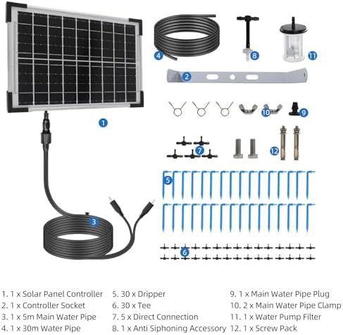 Dioche Solar Powered Drip Irrigation Kit - SelfWatering System with 2200mAh Battery for 30 Pots - 7 Timer Modes, IP65, Ideal for Greenhouses & Outdoor Plants - Image 6