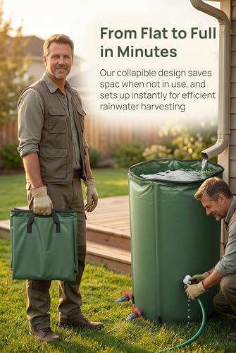 Rain Water Collection Barrel Water Storage Tank with Spigot, Hose and Portable Bucket, Large Plastic Collapsible Rain Catcher Catchment System to Collect Rainwater from Gutter (13 Gallon=50L) - Image 7