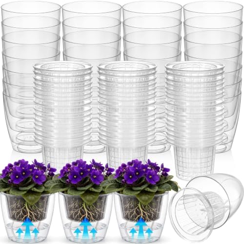 Self Watering Plant Pots, 3.5'', Transparent, 54 Pcs by Ferrochef