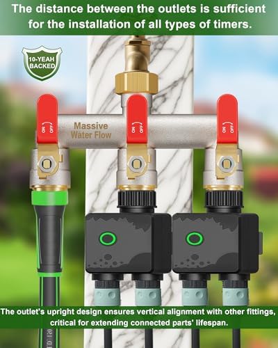Hose Splitter 3 Way Heavy Duty Full Flow Brass Nickel Plated Outdoor Faucet and Garden Connector - Water Spigot Splitter - T Adapter with Shut-Off Valve, 3/4 - Inch GHT Thread（Red） - Image 6