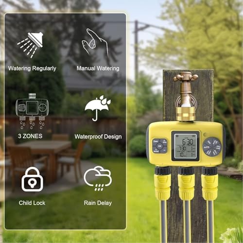3 Outlets Smart Sprinkler Timer for Garden Hose, Programmable Digital Display Water Hose Timer Outdoor, IPX5 Watering System for Lawn, 0.75 or 0.5 Inch Faucets - Image 6