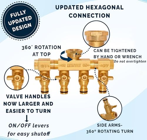 Morvat Heavy Duty 4 Way Brass Hose Splitter, Quick Connector Rotating Arms - Image 2