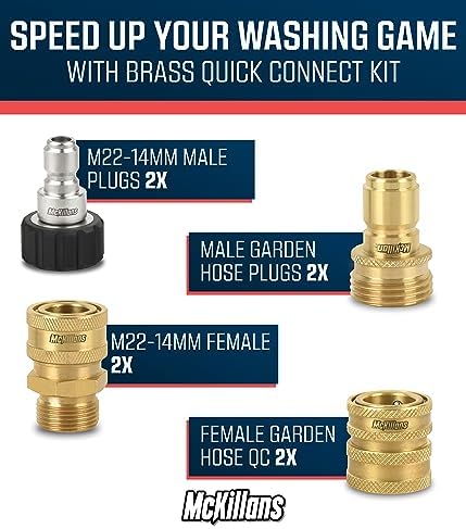 McKillans® Pressure Washer Quick Connect Kit, M22-14mm to 3/8" Male Female Quick Disconnect Kit for Power Washer (Brass) - Image 2