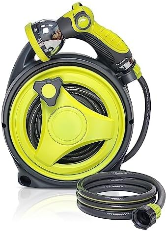 YASHINE 50ft Retractable Garden Hose Reel, Portable Hose Reel, 45+5FT with 10 Patterns Spray Nozzle, Adapts to standard US hose plugs, Hose Reel for Garden Watering Car Washing Pet -Green by YASHINE