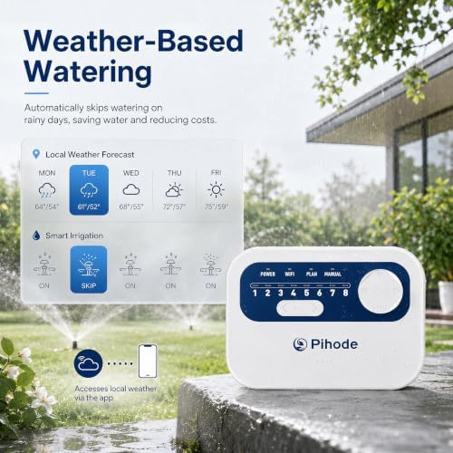 8 Zone Smart Sprinkler Controller, WiFi Irrigation Timer with App Remote Control, Weather-Based Automatic Watering, Customizable Schedules & Seasonal Adjustment for Lawn and Garden - Image 2