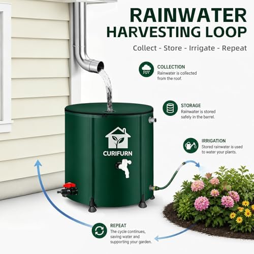 200 Gal Collapsible Rain Barrel with Spigot, Filter and Overflow Kit, Green - Image 5