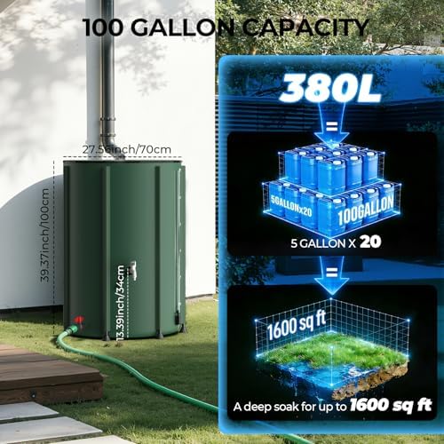 SKM Collapsible Rain Barrel with Spigots & Overflow Kit, 100 Gallon, Green - Image 3