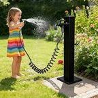 304 Stainless Steel Outdoor Vertical Square Garden Water Column, Freestanding Hose Stand with 2 in 1 Double Brass Faucet and Spray Gun, Black Yard Hydrant for Backyard and Irrigation (Black, 23.6 in) by Unknown