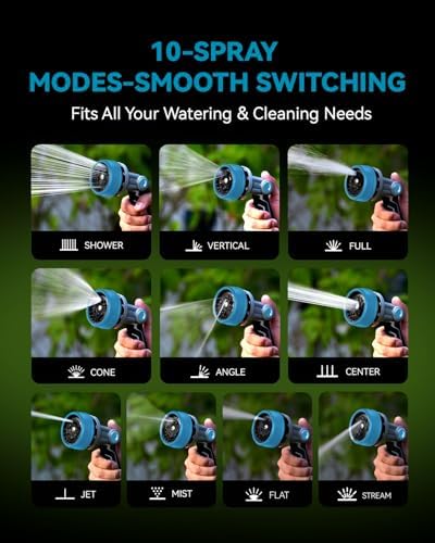 RAINPOINT Full-Metal Garden Hose Nozzle, Heavy Duty Water Hose Nozzle Sprayer With 10 Adjustable Patterns & High Flow,Thumb Control For Flow Adjustment, Ideal For Watering, Washing, Cleaning,Blue-2PCS - Image 5