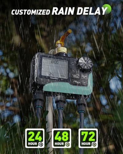 RAINPOINT 3 Zone Water Sprinkler Timer with Brass Inlet, IP65 Waterproof Hose Irrigation Timer, Rain Delay Manual Auto Watering System with Large LCD Display for Yard Lawn Garden, 2027 New Version - Image 6