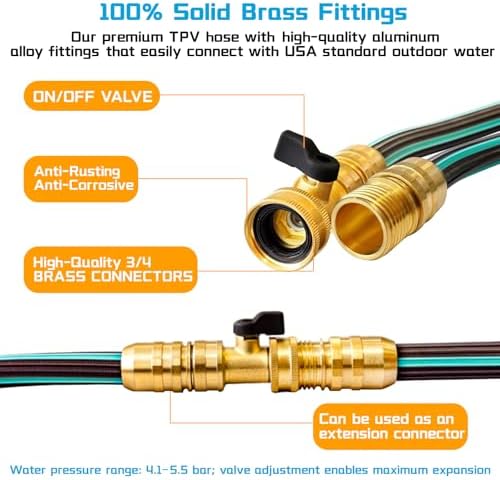 Expandable Garden Hose, Expandable Hose With 10 Pattern Spray Nozzle, TPV Material Flexible, Durable, Kink-Free, Brass Fittings Water Hose Expandable (Blue, 100FT) - Image 3