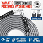 YAMATIC 3/8" Pressure Washer Hose 50 FT with Stainless Steel Quick Connect - Image 2