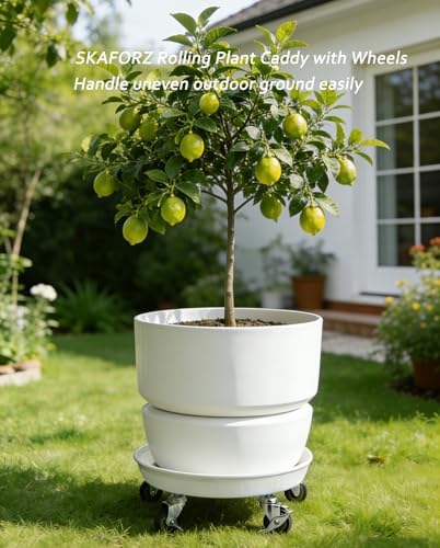 Rolling Planter Caddy(470lbs Capacity), Heavy Duty Metal Plant Stand with Brake Wheels Plant Dolly Mover Plant Pot Tray Saucer for Indoor Outdoor 18inches White - Image 6