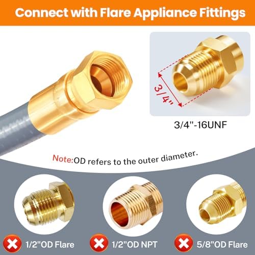 GasSaf 8 FT 1/2" ID Natural Gas Grill Hose with Quick Connect Fitting - Image 2