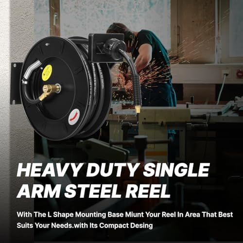 Retractable Air Hose Reel, 3/8 IN x 50 FT Hybrid Air Hose Max 300 PSI, Air compressor hose reel with 5 ft Lead in, Ceiling/Wall Mounted air hose reel,Heavy Duty air tool - Image 2