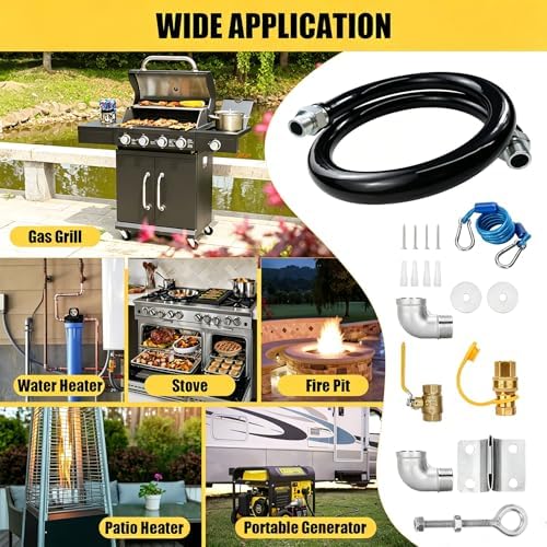 Safety System Kit, 3/4" id natural gas line hose, 48" commercial kitchen gas line hose, mobile gas connector hose kit with 2 elbow fittings, 3/4 gas flex line (48INCH-Black) - Image 3