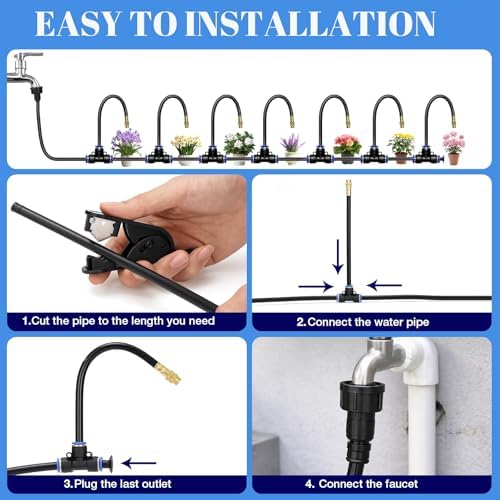 GOTGELIF 100FT Drip Irrigation Kit, with 25Pcs 360° Adjustable Nozzles, 5/16" Tubing, 30 T-connectors, Water-Saving System, Garden Watering Sprinkler for Greenhouse, Vegetable,Potted Plants, Lawn - Image 5