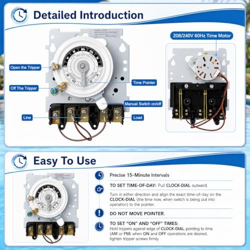 Upgraded T104M Mechanical Timer, 208-240V 40A DPST 5HP 24H 12 On/Off Cycles - Image 4