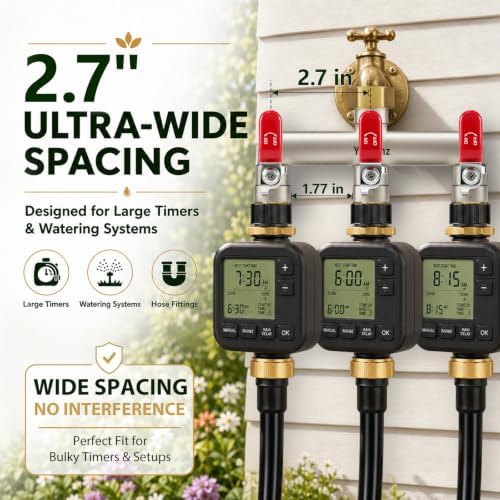 3-Way Garden Hose Splitter, Heavy-Duty Brass, 3/4" GHT, (Red) - Image 3