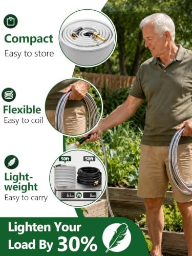 SPECILITE 75ft 304 Stainless Steel Garden Water Hose with Brass Nozzle - Image 7