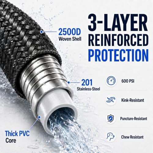 100FT 3-Layer Reinforced Garden Hose with Industrial Metal Nozzle - Image 2