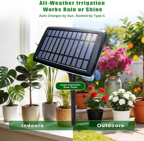 Vacation Plant Waterer, Solar Drip Irrigation System for 15 Pots with Auto Watering While Away on Trip or Business, 49FT Hose, Low Water Buzzer & Split Panel, for Garden Balcony Greenhouse - Image 4