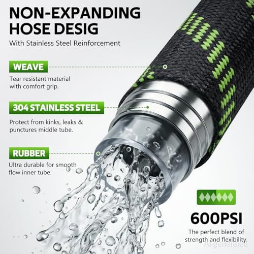 NON-EXPANDABLE Garden Hose 100 FT Water Hose with 10-Function Spray Nozzle - Image 2