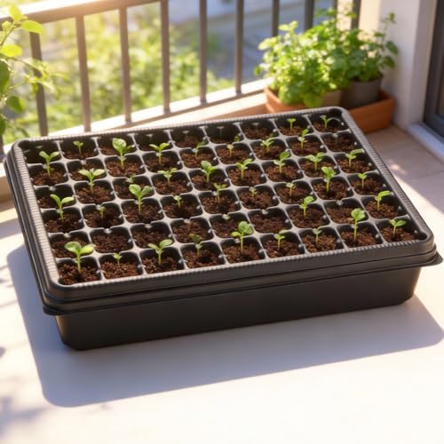 RooTrimmer 5 Pack Seedling Starter Trays No Holes and 5 Pack 54 Cell Seed Starter Trays Extra Deep 2.8" - Heavy Duty Plastic Nursery Trays for Seed Germination & Plant Propagation (5 Sets) - Image 7