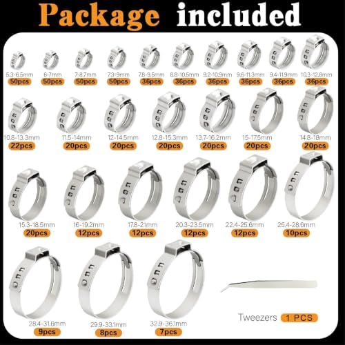 660Pcs 26 Sizes Single Ear Hose Clamps Kit,5.3-36.1mm - Image 5