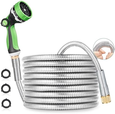 HOMEIDEAS 25 ft Leak-proof Stainless Steel Metal Garden Hose Set - Newly Premium SUS304 Spring Protective Sleeve, Anticorrosive 3/4" Brass Fittings - Perfect for Outdoor Watering by HOMEIDEAS