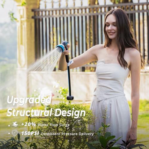 Garden Hose Reel 115 ft x 5/8 in, Retractable Heavy Duty Hose Reel with Any Length Lock, Auto Rewind System, 180° Metal Swivel Bracket, 10-Pattern Garden Hose Nozzle, Dark Grey - Image 7