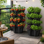 Vertical Garden Planter 4 Tier Stackable System 16 Plants, Space Saving Herb, Strawberry & Food Crop Planter with Center Support Hole for Indoor Outdoor Gardening (4, Midnight Black, Small) - Image 5