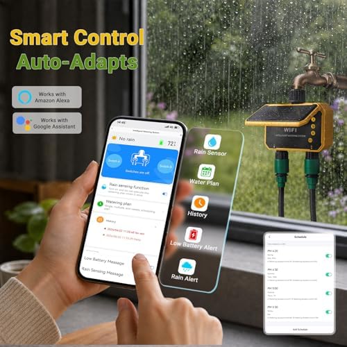 Sprinkler Timer, Solar WiFi Water Timer for Garden Hose, 2 Zone Water Sprinkler with Rain Sensor and Manual Mode via APP/Voice Control, Automatic Irrigation Control System for Lawns, Yard and Pool - Image 5