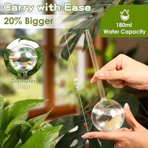 VZZNN 8 Pack Rainbow Glass Plant Watering Globes - Self Watering Planter Insert, Plant Watering Devices for Water Plants While Away, Indoor Outdoor Automatic Slow-Release Watering Bulbs - Image 2